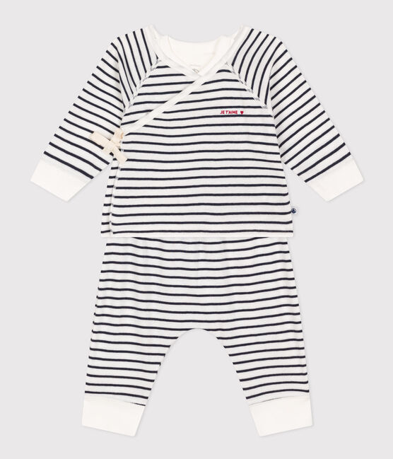 Completo con 3 pezzi a righe in cotone per bebè bianco MARSHMALLOW/blu SMOKING