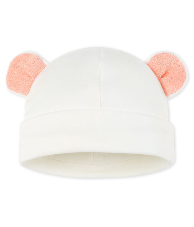 Cappellino beb&egrave; a costine bianco