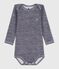Body maniche lunghe in lana e cotone neonato blu SOIR/ MARSHMALLOW