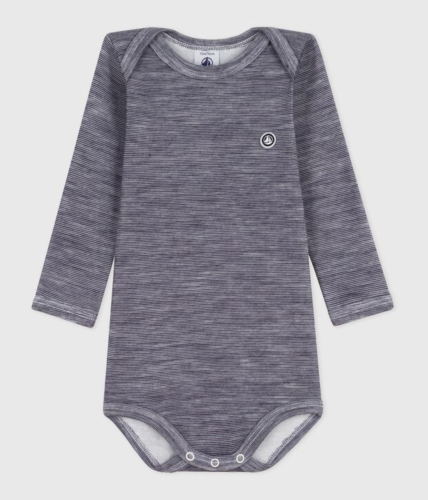 Body maniche lunghe in lana e cotone neonato blu/bianco