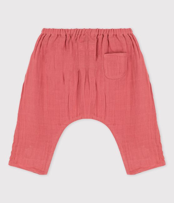 Pantaloni bebè alla turca in garza di cotone biologico tinta unita rosa PAPAYE