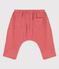 Pantaloni bebè alla turca in garza di cotone biologico tinta unita rosa PAPAYE