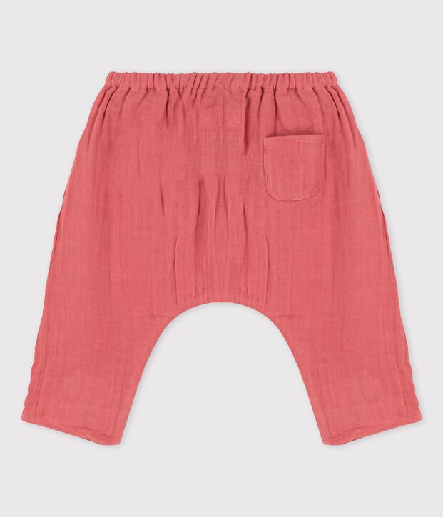 Pantaloni beb&egrave; alla turca in garza di cotone biologico tinta unita rosa