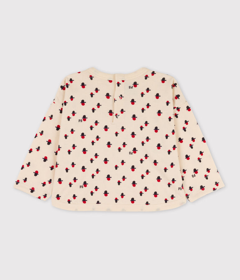 T-shirt maniche lunghe beb&egrave; fantasia in tubique ecru/multicolore