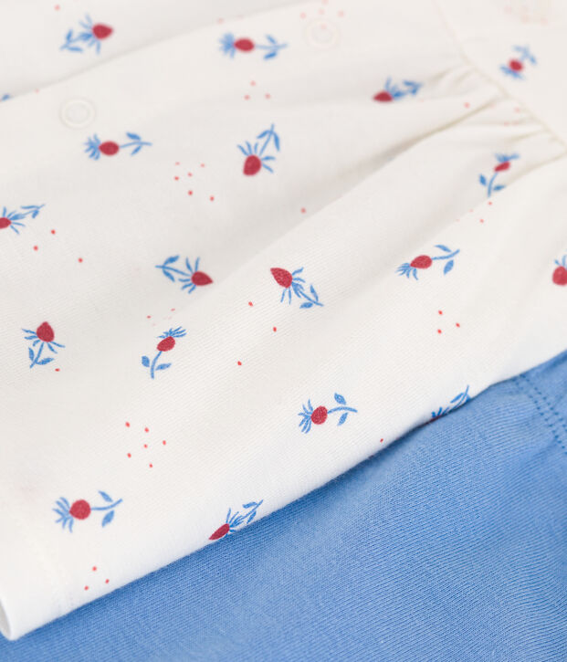 Completo nascita due pezzi in cotone con blusa a volant bianco/multicolore