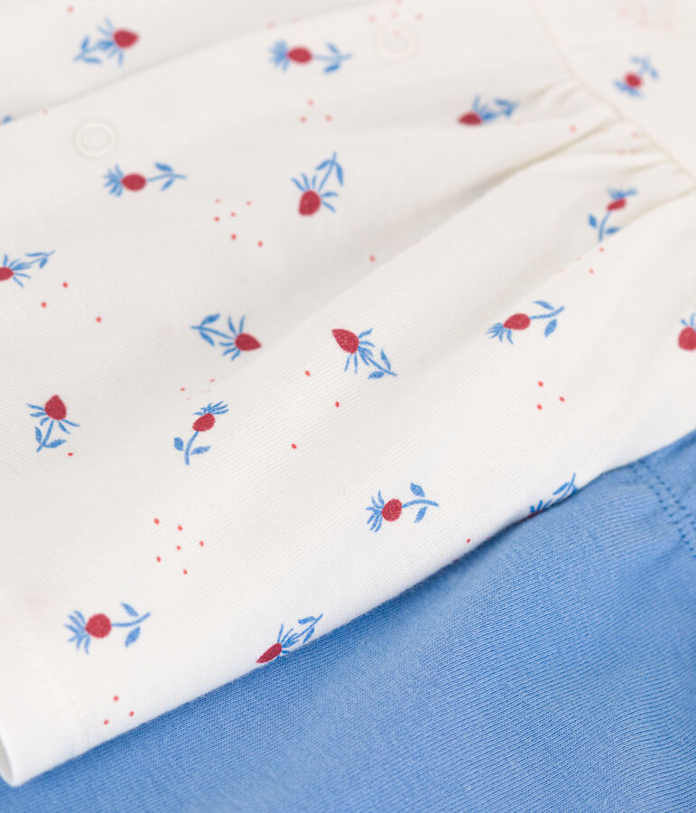 Completo nascita due pezzi in cotone con blusa a volant bianco/multicolore