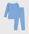 Pigiama aderente bambino in cotone a righe DELPHINIUM/ MARSHMALLOW