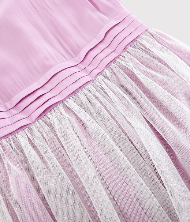 Abito da cerimonia in cr&ecirc;pe e tulle bambina rosa