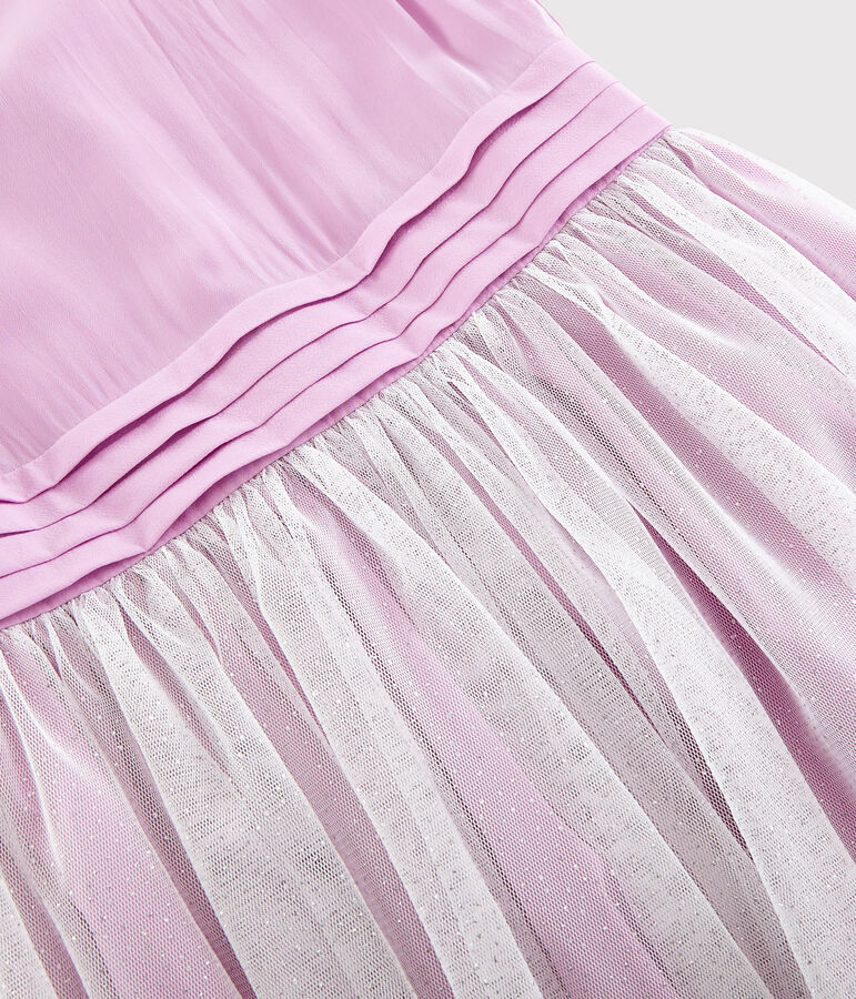 Abito da cerimonia in cr&ecirc;pe e tulle bambina rosa