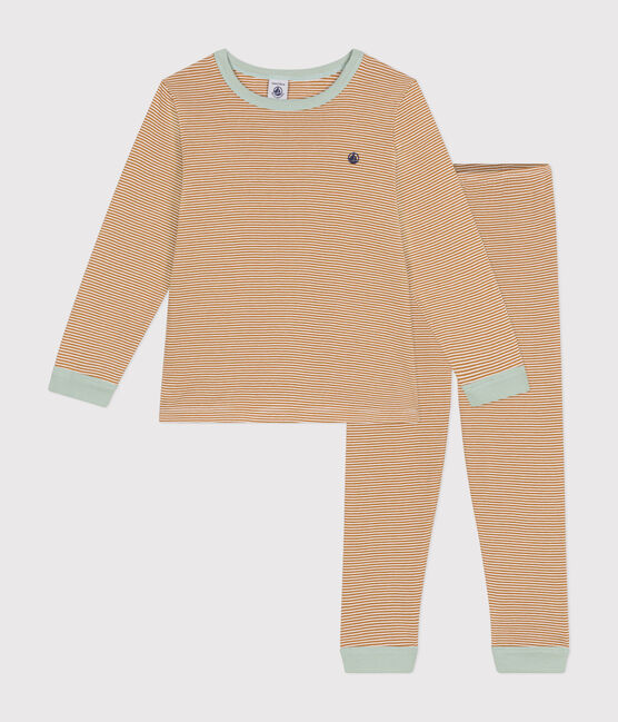 Pigiama bambino in cotone a righe marrone CUIVRE/ MARSHMALLOW