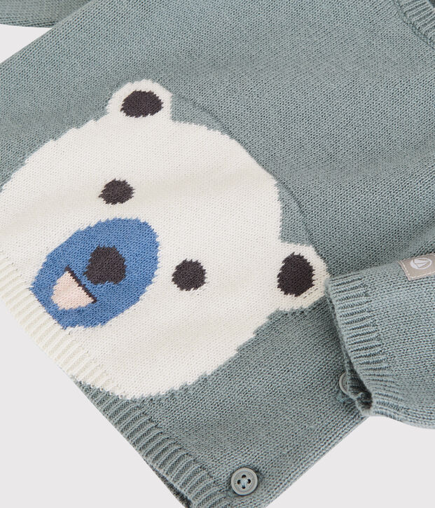 Cardigan orso beb&egrave; in maglia di lana e cotone grigio