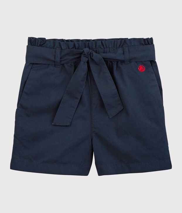 Short annodato in serge di cotone bambina blu