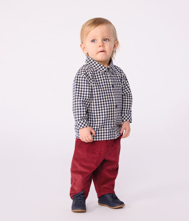 Camicia in flanella a quadri neonato blu/ecru
