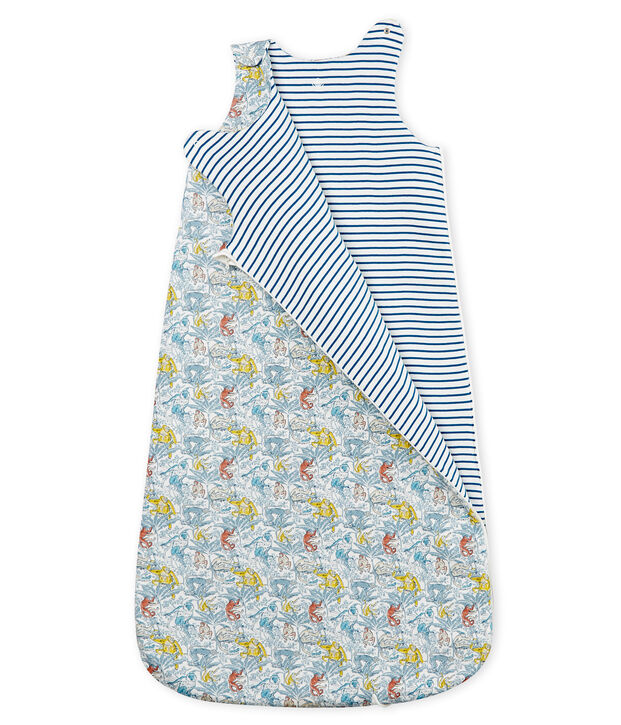 Sacco nanna reversibile beb&egrave; maschietto in cotone bianco/verde