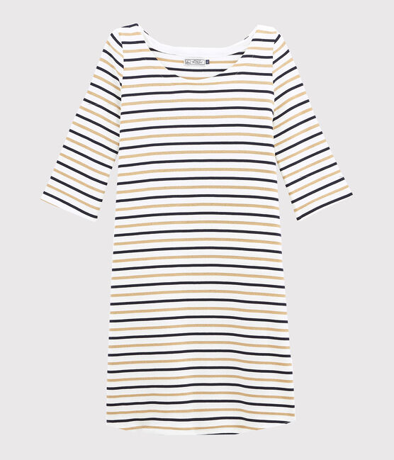 abito ampio a righe tricolore donna bianco MARSHMALLOW/blu SMOKING/ BRINDILLE DORE