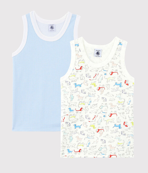 Confezione da 2 canottiere fantasia animali bambino in cotone biologico multicolore