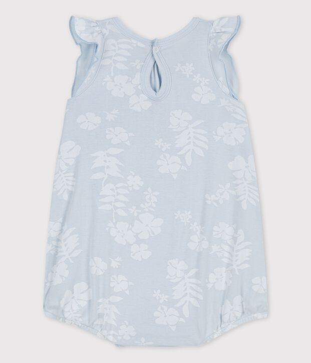 Tutina corta beb&egrave; Hawaii in cotone blu/bianco