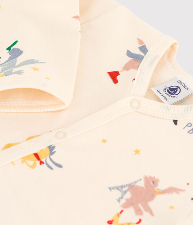 Tutina pigiama Paris beb&egrave; in tessuto felpato ecru/multicolore