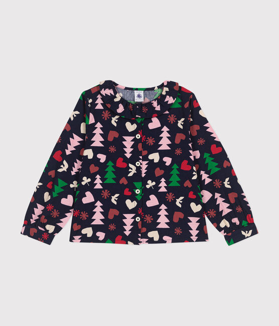 Blusa a maniche lunghe in flanella bambina blu SMOKING/bianco MULTICO