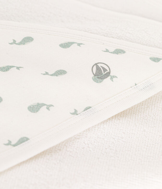 Telo bagno neonato bianco/verde
