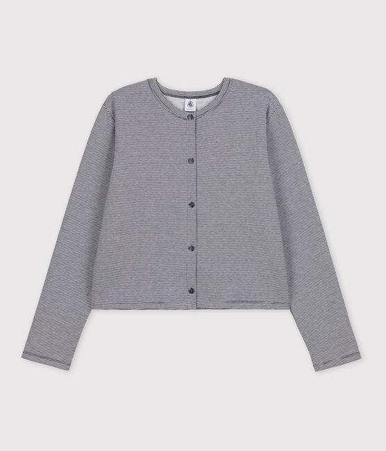 Cardigan in cotone spesso con bottoni automatici, da Donna blu SMOKING/bianco MARSHMALLOW