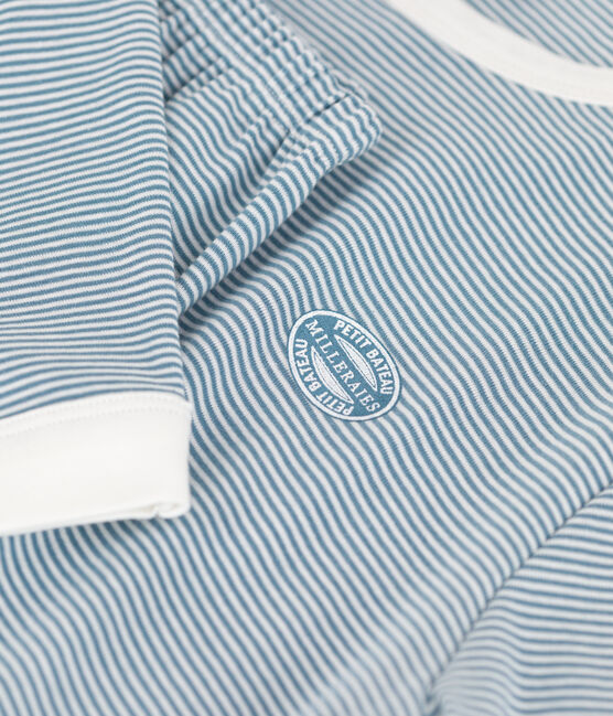 Pigiama millerighe unisex in cotone blu ROVER/bianco MARSHMALLOW