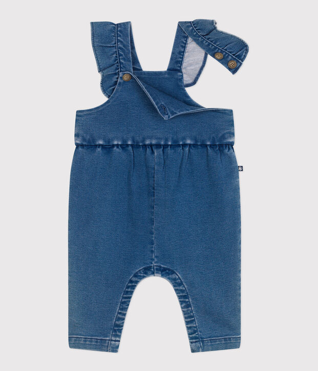 Salopette neonato in denim ed elastan a gamba lunga blu