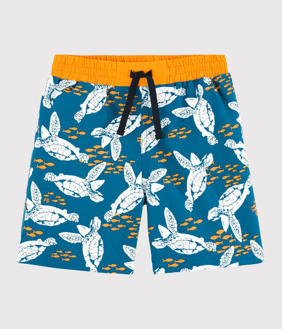 Shorts da mare riciclati bambino blu MYKONOS/ecru MULTICO