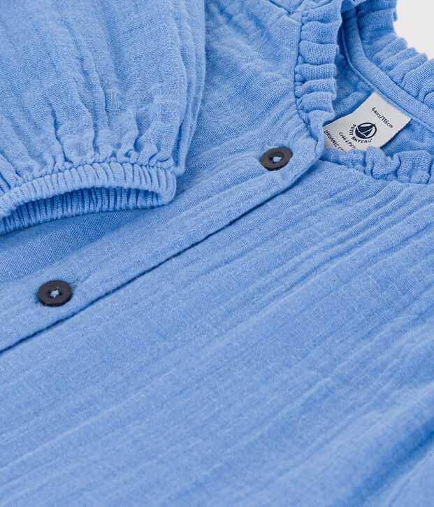 Blusa in garza di cotone tinta unita bambina blu