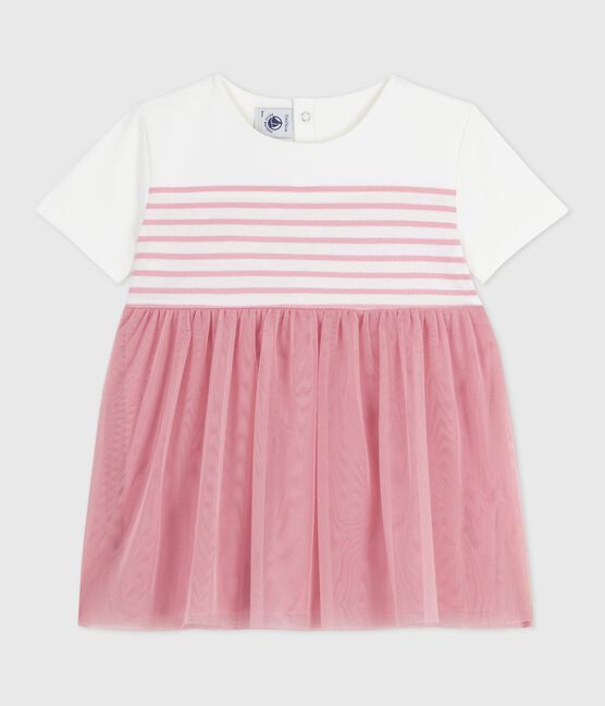 Abito a maniche corte in cotone e tulle con corpetto a righe neonata bianco MARSHMALLOW/rosa CHARME