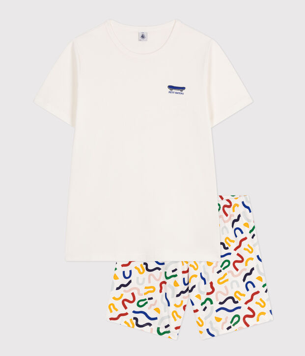 Pigiama short in cotone junior bianco/multicolore