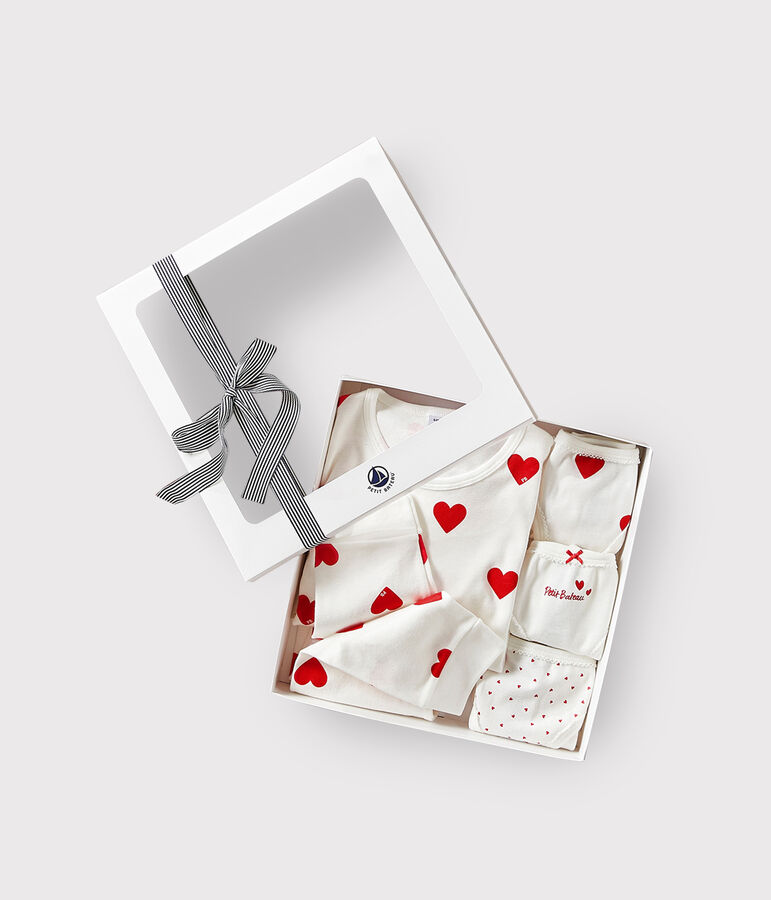 Confezione regalo pigiama e slip in cotone con stampa a cuori rossi multicolore