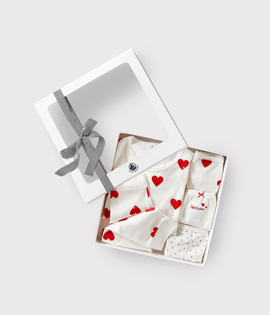 Confezione regalo pigiama e slip in cotone con stampa a cuori rossi variante 1