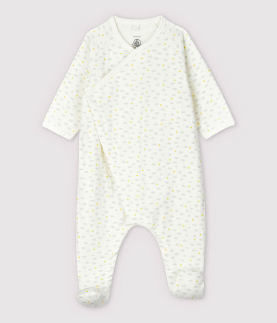 Tutina pigiama coniglio bebè in tubique in cotone biologico bianco MARSHMALLOW/bianco MULTICO