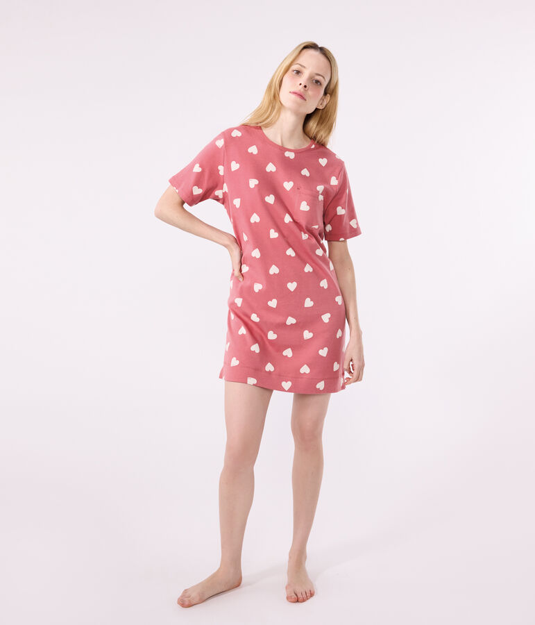 Camicia da notte a maniche corte con stampa a cuori donna rosa ROSEWOOD/ MARSHMALLOW