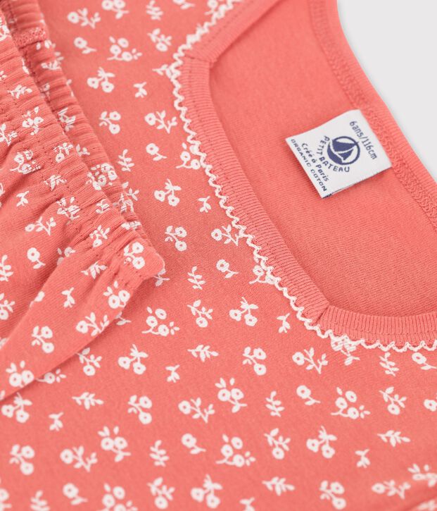 Pigiama a manica corta con fiori bambina in cotone biologico rosa/bianco