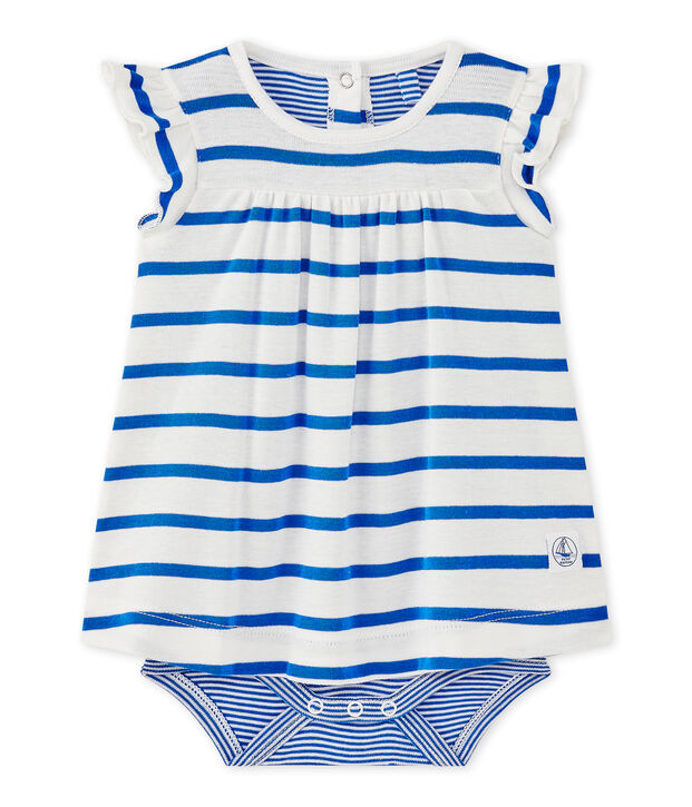 Abito body per beb&eacute; femmina rigato bianco/blu