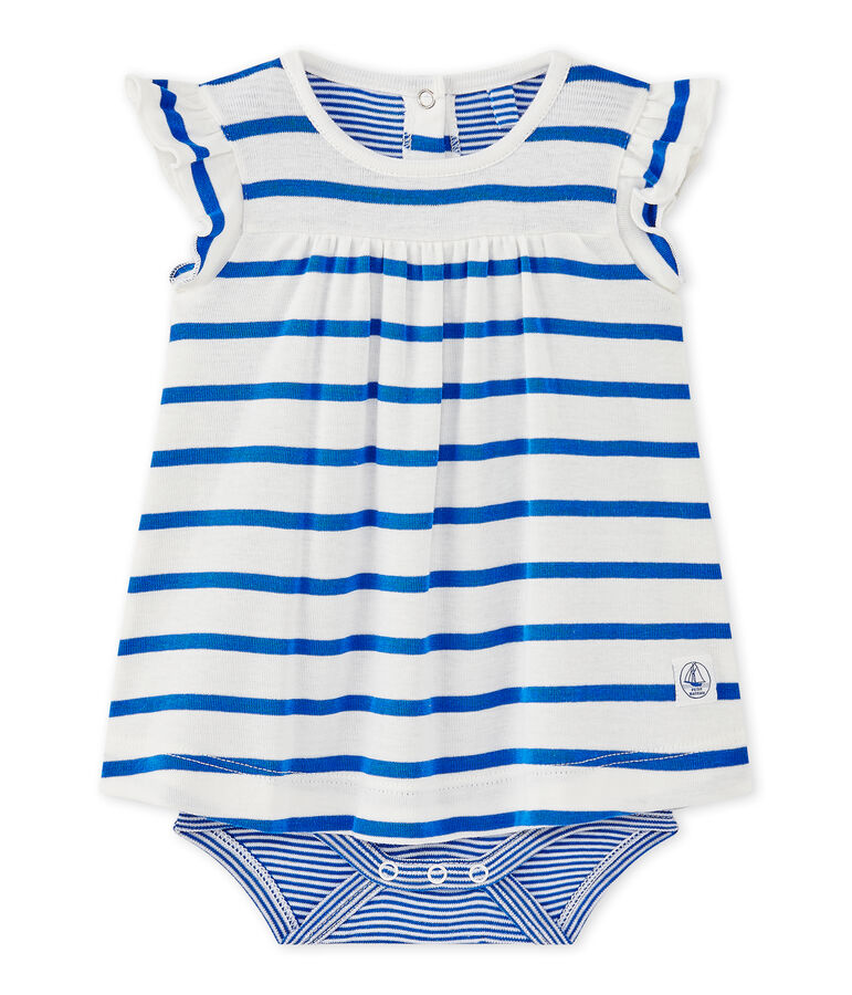 Abito body per beb&eacute; femmina rigato bianco/blu