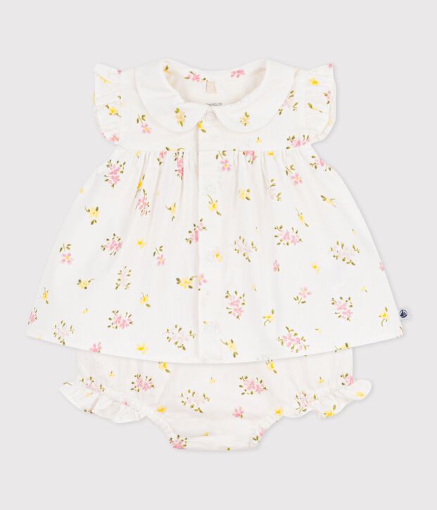 Set 2 pezzi in cotone composto da camicetta e bloomer con stampa a fiori neonata bianco/multicolore