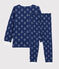 Pigiama jacquard yeti in lana e cotone bambino blu MEDIEVAL/bianco MARSHMALLOW