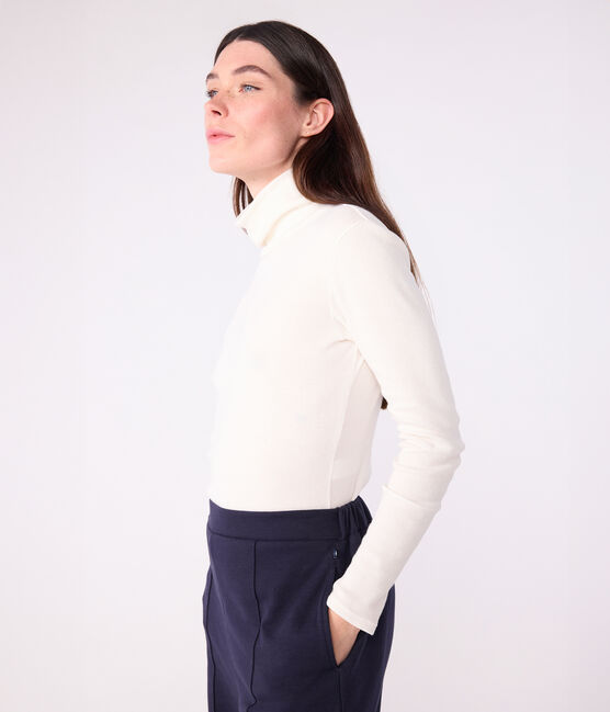Dolcevita iconico in misto lana e cotone donna ecru MILK