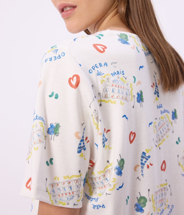 Pigiama corto in cotone con stampa Op&eacute;ra donna bianco/multicolore