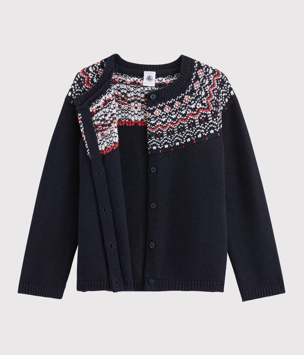 Cardigan lana e cotone bambina blu/multicolore