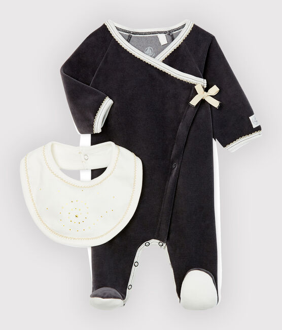 Confezione tutina pigiama e bavaglino bebè in ciniglia variante 1