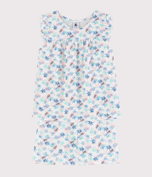 Pigiama corto fantasia anemoni bambina in cotone sottile bianco/multicolore
