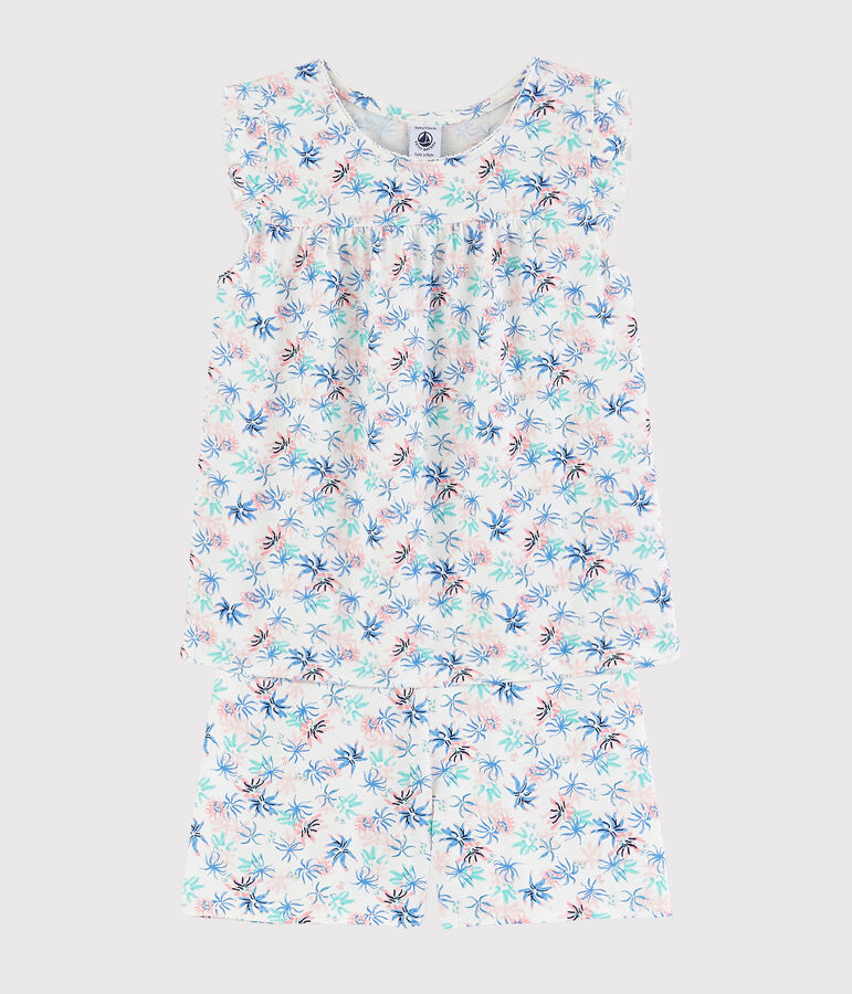Pigiama corto fantasia anemoni bambina in cotone sottile bianco/multicolore