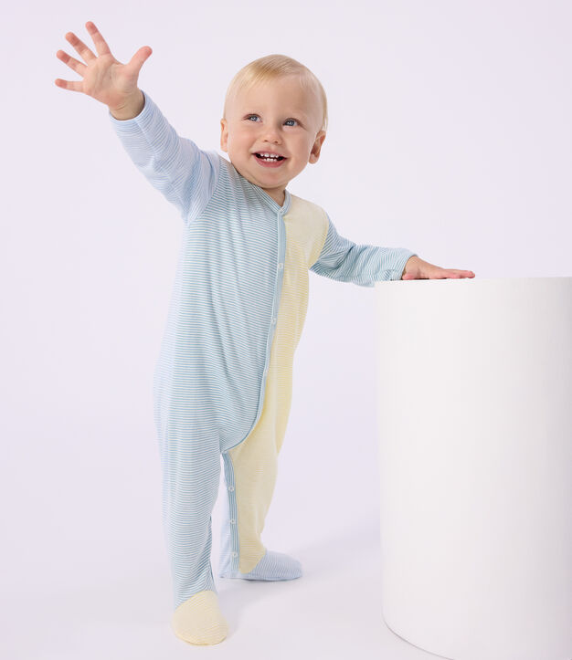 Pigiama in cotone con stampa a righe neonato blu/bianco