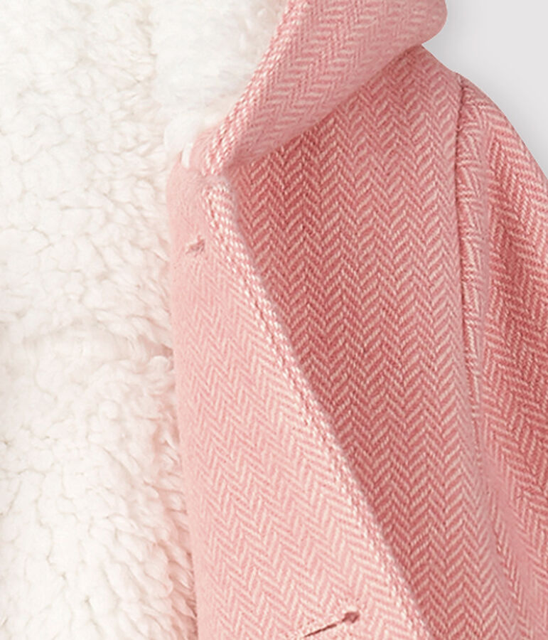 Cappotto beb&egrave; femmina in panno di lana rosa CHEEK/bianco MARSHMALLOW