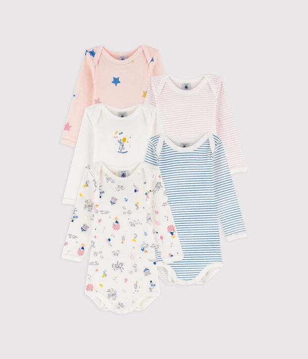 Confezione da 5 body a manica lunga beb&egrave; femmina multicolore