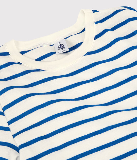 T-shirt L'ICONIQUE girocollo in cotone bio donna bianco MARSHMALLOW/blu DELFT